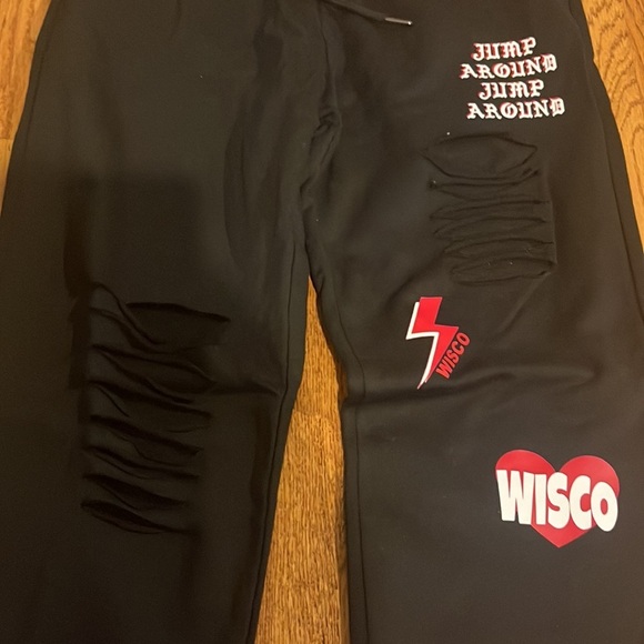 Woman’s Wisconsin Black Distressed Joggers - Picture 3 of 4